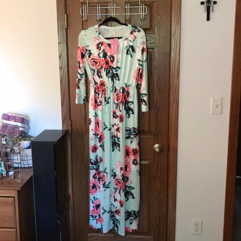 BNWT Mint background floral maxi dress